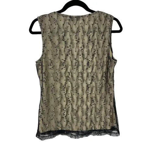 American Vintage Vintage Y2K Top Sz Medium Lace Overlay Embellished Black Nude Sleeveless V-Neck