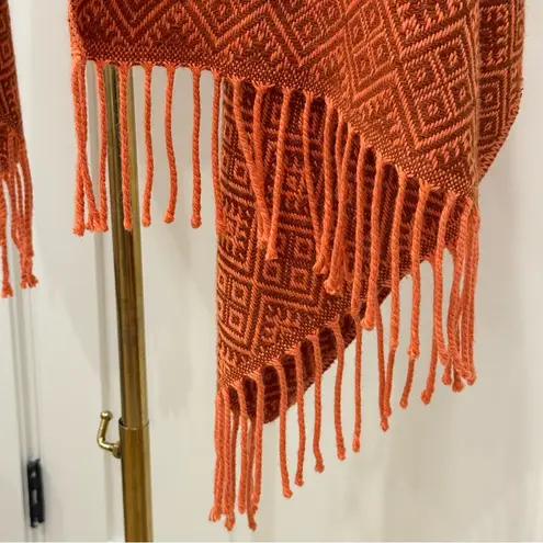 Estirpe Inca Alpaca Wrap Shawl Orange Geometric Fringe Boho Chic Fall Elegant