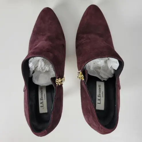 LK Bennett Doris Womens Boots Size 37.5 Purple Suede Stiletto Ankle Booties NEW