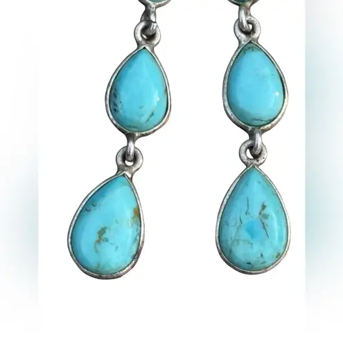 New Sterling Silver Turquoise Teardrop Cabochon Dangle Earrings Blue