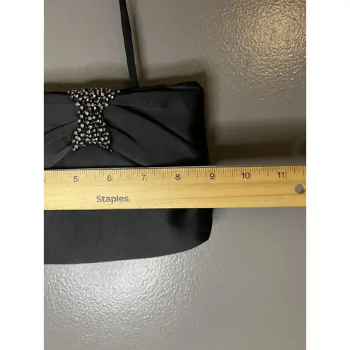 Vintage Morris Moskowitz Evening Bag Womens Black Satin Rhinestone Made USA 80s