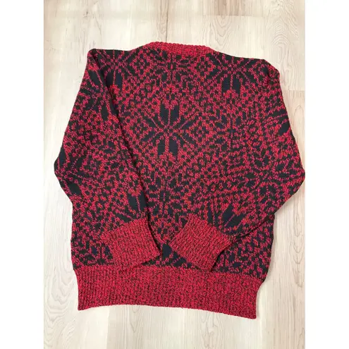 Vintage Red Black Geometric Pattern Wool Blend Sweater Medium Crew Neck Made USA