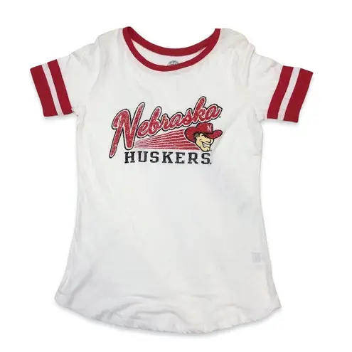 Rivalry Threads NWOT White Red Nebraska Huskers Ringer Tee Shirt Top New Gameday Cornhuskers