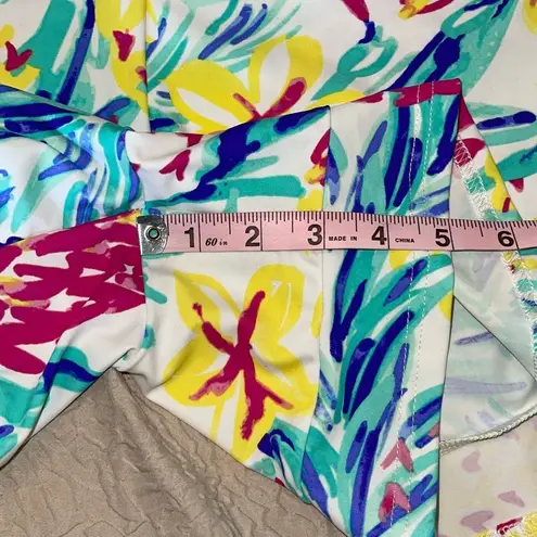 Aryeh Womens Tropical Ruffle Trim Tie Belt Stretch Romper Multicolor Medium