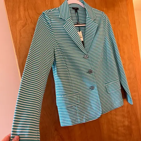 Talbots  Teal Blue Horizontal Stripe Blazer Jacket NWT Size MP Petite Medium PM