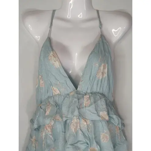 Milkweed Floral Tiered Ruffle Mini Dress Mint Blue Medium NWT Cottage Prairie
