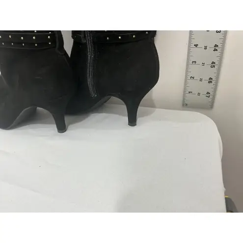 Bandolino Womans Mixie 8 M Black Suede Studs Zip Up Knee Length Heel Boots