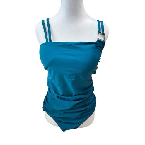 Aqua Green Women's Double Strap Asymmetrical One Piece Swimsuit Teal Green Large