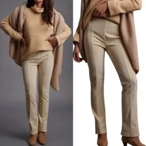 Anthropologie  En Saison Women's Slim Fit Seamed Slit Hem Pants Beige Cream Large
