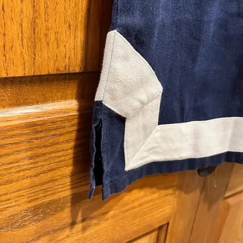 Sail To Sable 100% Linen Navy & White Mini Length Shift Dress - Size Small