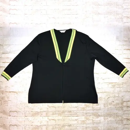 Exclusively Misook Cardigan Womens Plus 3X Black Green Yellow Trim V