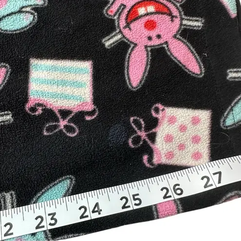 Vintage Y2K Happy Bunny Black Fleece Sleep Pajama Pants Medium
