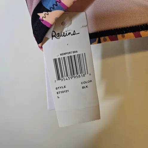 Raisin's Tropical Print Women's Swim Top Bikini Black Rock Padded Bra Large Cute