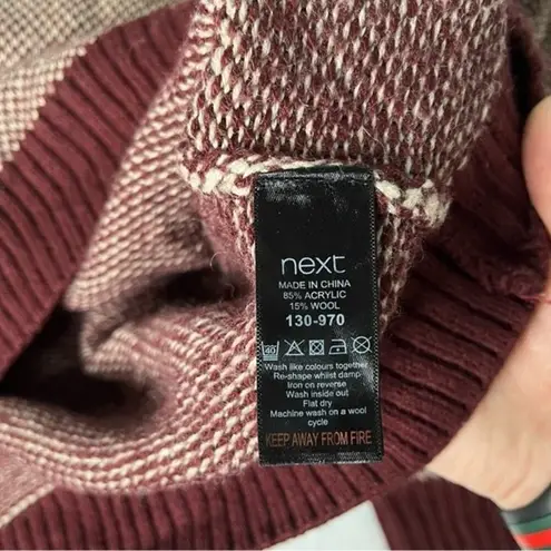 Next Womens Size L Wool Blend Fair Isle Red Cream Knit Sweater Dress Long Sleeve