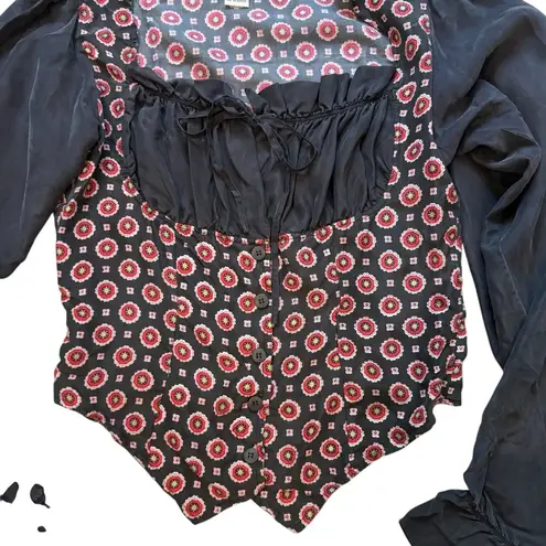 Vintage 90’s/Y2K Croquet Club Silk Long Sleeve Top, Sz M Red Size M