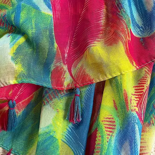 Art to wear kimono style colorful feather pattern cover up with tassels one size Size undefined