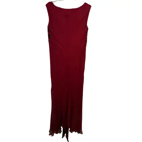 Jonathan Martin Silk Velvet Burnout Maxi Dress Red Cowl Neck Y2K Romantic 8