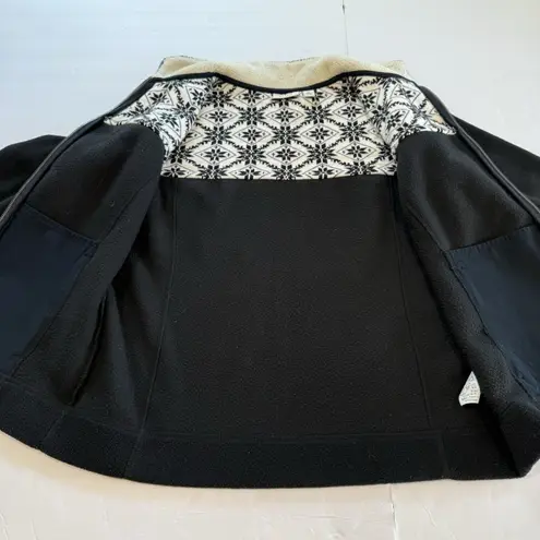LL Bean Black White Fair Isle Full Zip Sweater Fleece Jacket Pockets Size SMALL