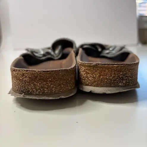 Birkenstock  Gray Suede Sandals 39 Womens Slides Slip on Shoes Leather Buckles *‎