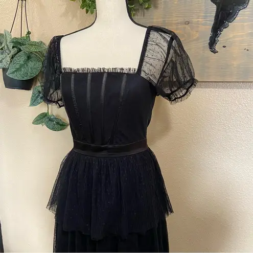Lulus Romantic Black Tiered Tulle Maxi Dress | Size Small NWT (Tag Cut)