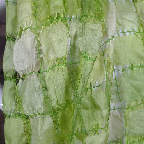 NO Brand Lime Green Paneled Fringe Scarf 26"x62" Lightweight Squares Y2K
