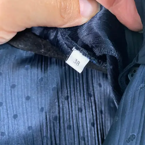 Sandro Paris Women Navy Swiss Dot Long Sleeve Button Up Midi Shirt Dress Size 38