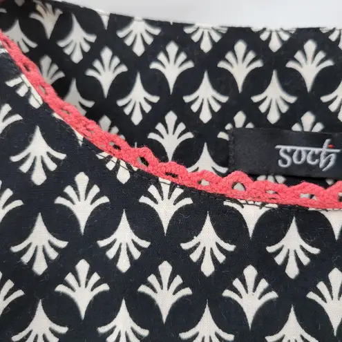Soch Womens Dress M Black White Allover Print Round Neck 3/4 Sleeve Shift Tunic Size M