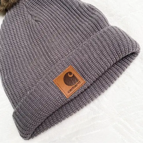 Carhartt  grey faux fur pom pom beanie