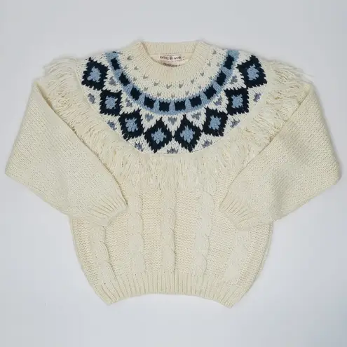 Vintage 70s Huntington Ridge Hand Knit Fringe Sweater Size M