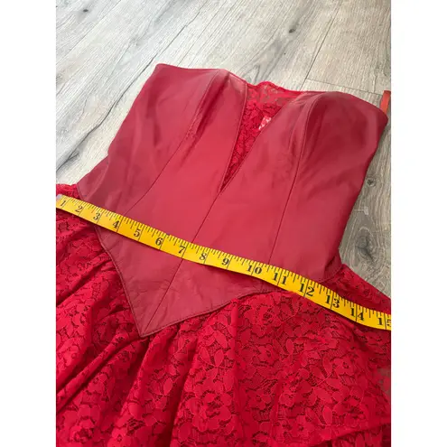VINTAGE Chia 100% leather corset and lace strapless dress, 80s/90s size 4 Red