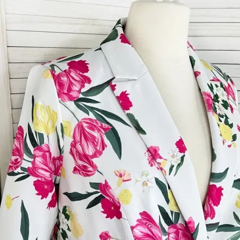 INC International Concepts Floral Print Blazer Jacket White Pink 1X Plus Size
