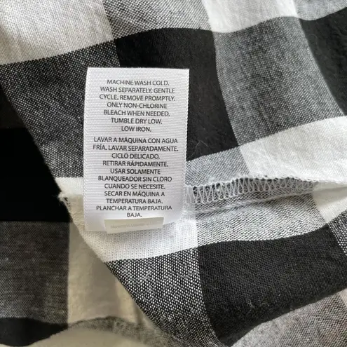 Time And Tru Black & White Buffalo Check Womens Top S Square Neck Cotton Linen