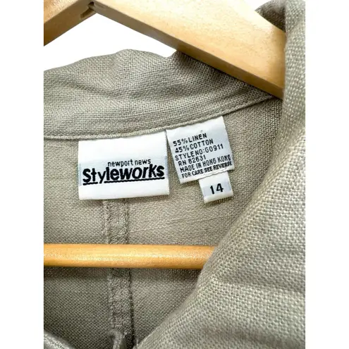 Newport News Vtg Styleworks Linen Cotton Jumpsuit Utility Boiler Suit Khaki L 14