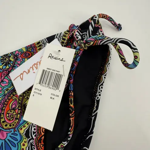 Raisin's Bikini Bottom SZ Small NWT Baja Surf Sweet Tie Side Brief Swim Black Ash