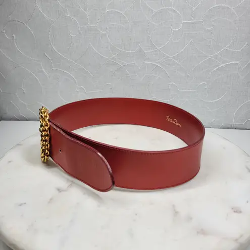 Paloma Picasso Red Leather Gold Chain Buckle Belt Made in Italy Vintage 31x2