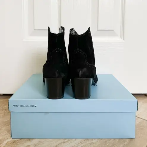 Antonio Melani  Black Suede Booties Women’s 9 Almond Toe Block Heel Ankle