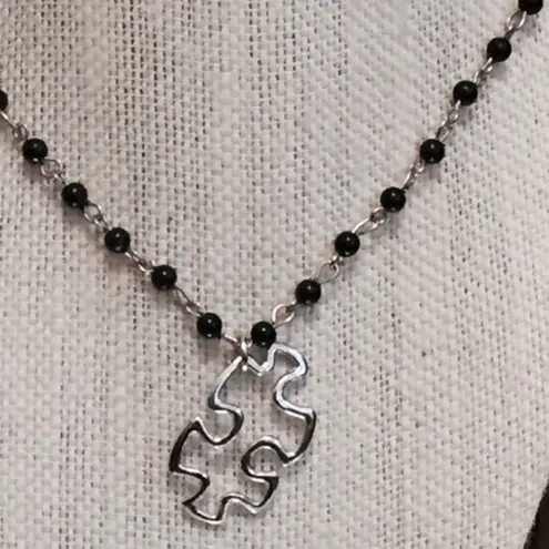 Puzzle Piece Black Rosary Chain Necklace