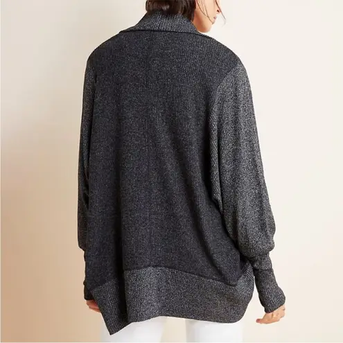 Maeve Anthropologie Cardigan Sweater Ingrid Cocoon Grey Black Ribbed Knit Medium