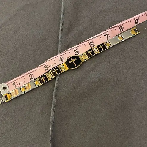 Mens Stainless Steel Cross Fold Over Clasp Bracelet Black Silver Gold