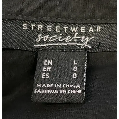 Streetwear Society Shirt Womens Large Black Embroidered Red Floral Button Up Top