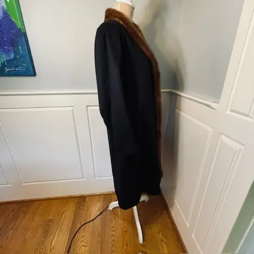 Vintage 40's Famous Barr Mink Brown Fur Trim Wool Black Coat