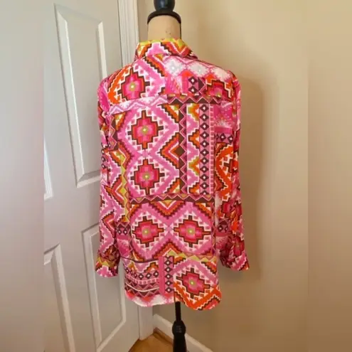 Jones New York Blouse Size XL Multi Color Long Sleeves 100% Polyester Shirt Top