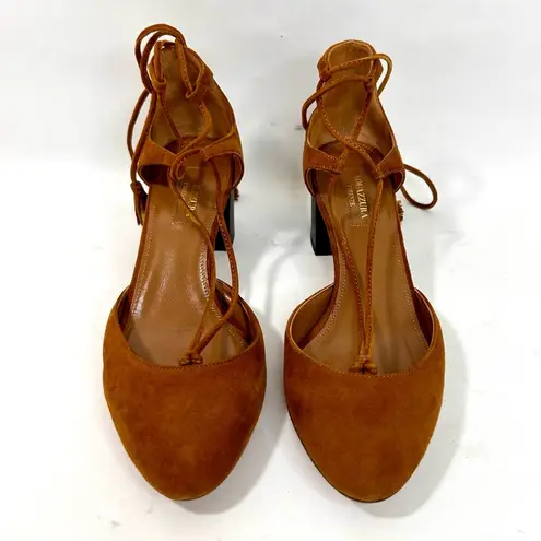 Aquazzura Boheme Tassel Pump Cognac Suede Excellent Condition Original Box sz 36 Brown