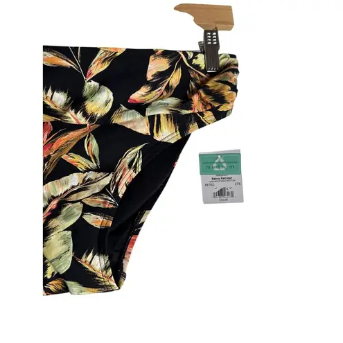 Sunsets Escape Retro Retreat Black Tropical Floral Print Foldover Bikini Bottoms Size M