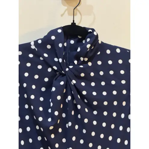 Maggy London Navy White Polka Dot Print Dress in size 2 Navy Bone Twist Neck