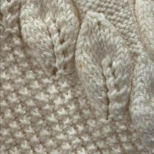 Vintage Hand Knot 100% Wool Cream Fisherman Sweater Thick Cable Knit Pullover M Size M