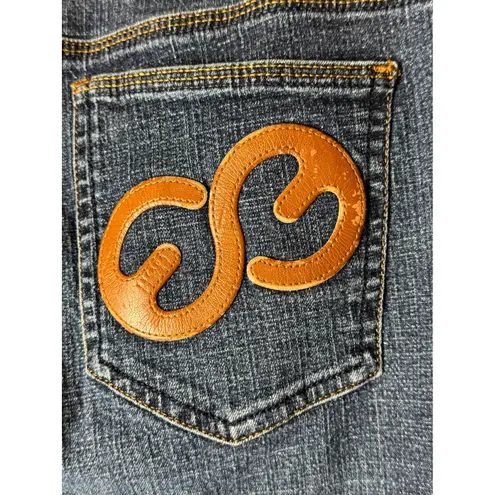 Escada Sport Jeans Women Medium Blue Denim Flare Leg Kate Leather Logo Preppy