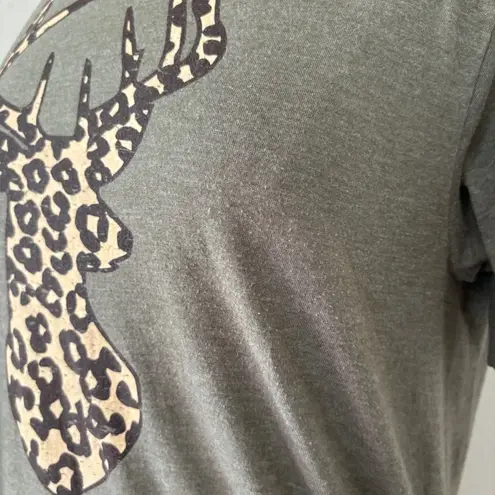 Tultex Green Deer Silhouette Cheetah Print Short Sleeve Crewneck T-Shirt