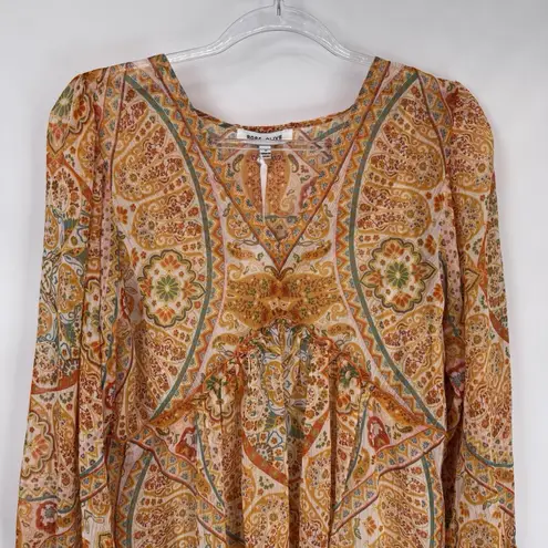 Rose + Olive Lined Flowy Hippie Top Womens Small Orange Metallic Gold Polyester
