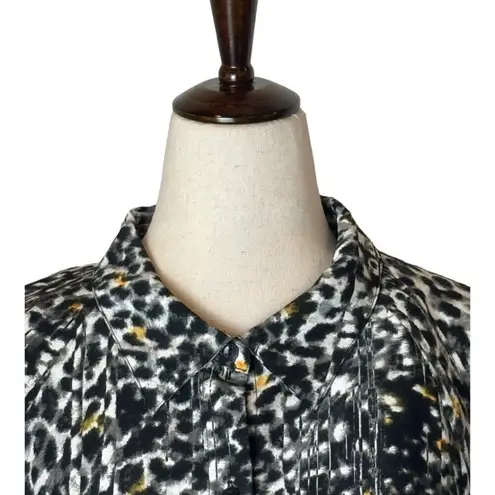 NYDJ Dress Womens 10 Black And Purple Leopard Print Crepe De Chine Shirtdress